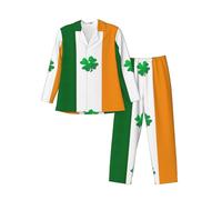 FSCEV Irish Flag Men'S Long-Sleeved Pajama Set Daily Loungewear Nighttime Sleep Essentials
