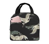 FSCEV Japanese Crane & Pine Lunch Bag Handheld Bento Bag Picnic Miscellaneous Shopping Bag