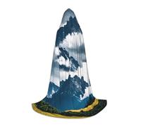 FSCEV Landscape With Mountains And Clouds Hooded Cape For Teenagers Grim Reaper Vampire Witch Carnival Halloween Wizard Costume