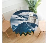 FSCEV Landscape With Mountains And Clouds Tablecloth Circular Decorative Tablecloths Dining Table Cloths Coffee Table Cloths