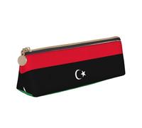 FSCEV Libyan Flag Leather Pencil Case Lightweight Small Pencils Cases Stationery Bag