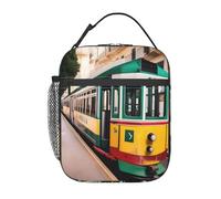 FSCEV Lisbon Tram Pattern Lunchbag Handheld Insulated Picnic Bag Work Bag Cool Or Warm Fresh-Keeping Bag