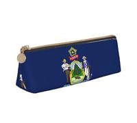 FSCEV Maine State Flag Leather Pencil Case Lightweight Small Pencils Cases Stationery Bag