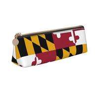 FSCEV Maryland State Flag Leather Pencil Case Lightweight Small Pencils Cases Stationery Bag