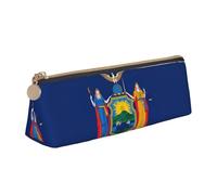 FSCEV New York State Flag Leather Pencil Case Lightweight Small Pencils Cases Stationery Bag