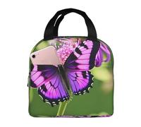 FSCEV Purple Butterfly Lunch Bag Handheld Bento Bag Picnic Miscellaneous Shopping Bag