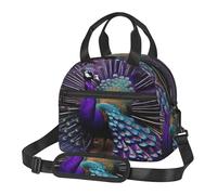 FSCEV Purple Peacock Lunch Bag Reusable Hand Carried Crossbody Warm Fresh-Keeping Bag