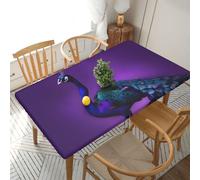 FSCEV Purple Peacock Pattern Elastic Edged Table Cover Elastic Band Closure Brunch Buffet Coffee Shop Barbecue