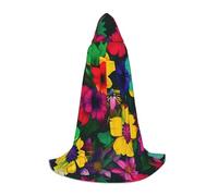 FSCEV Rainbow Flowers Pattern Hooded Cape For Teenagers Grim Reaper Vampire Witch Carnival Halloween Wizard Costume