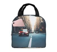 FSCEV Red Car and Bicycle Lunch Bag Handheld Bento Bag Picnic Miscellaneous Shopping Bag