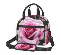 FSCEV Red Rose Blossom Lunch Bag Reusable Hand Carried Crossbody Warm Fresh-Keeping Bag