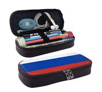 FSCEV Russian Flag Leather Pencil Case Stationery Portable Multifunctional Storage Bag Academy Supplies