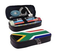 FSCEV South African Flag Leather Pencil Case Stationery Portable Multifunctional Storage Bag Academy Supplies