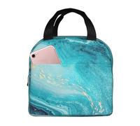 FSCEV Stone Blue Gold Marble Lunch Bag Handheld Bento Bag Picnic Miscellaneous Shopping Bag