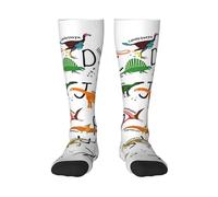 FSCEV Stylish Learning Alphabets With Dinosaurs Adult Stockings Sports Running Calf Socks Walking Travel Activities Daily Wear