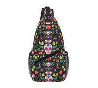 FSCEV Sugar Horror Skull And Flowers Cross Chest Bag Diagonally Shoulder Hiking Casual Daypack For Men Women