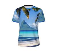 FSCEV Tahiti Beaches Men's Short-Sleeved Mesh T-Shirt Classic Quick-Drying Workout Running Essentials Black