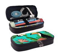 FSCEV Tropical Birds and Plant Leaf Leather Pencil Case Stationery Portable Multifunctional Storage Bag Academy Supplies