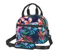 FSCEV Tropical Flowers Lunch Bag Reusable Hand Carried Crossbody Warm Fresh-Keeping Bag