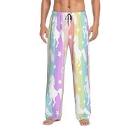 FSCEV Unicorns On Colorful Stripes Men'S Pajama Pants Essentials Loungewear Relaxed Nighttime Sleep Lazy Weekend
