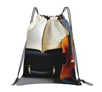 FSCEV Violin And Book Drawstring Bags Gym Bag Leisure Daily Backpack Hiking Travel Backpack