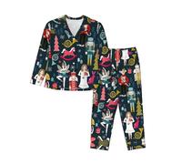 FSCEV Women_S Nutcracker Ballet Xmas Dance Women'S Long-Sleeved Pajama Set Cardigan Two Piece Comfy Sleepwear And Loungewear Black