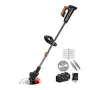 FSCLJ Cordless String Trimmer Electric Battery Grass Trimmer with Metal Blades, 1800W Brush Cutter Telescopic Handheld Weed Garden Trimmer Edger Lawn Tool