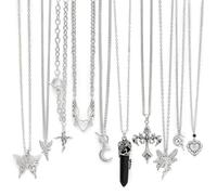 Fscwlmon 10PCS Layered Grunge Y2K Goth Necklace Set for Women Men Gothic Cross Thorns Butterfly Goth Heart Feather Choker Vintage Grunge Witchy Alternative Jewelry Y2K Alt Emo Scene Accessory Gift