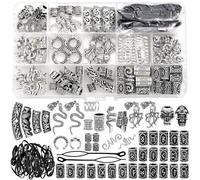 Fscwlmon 207Pcs Viking Hair Jewelry Nordic Runes Tube Beads,Accessories Kit for Braids Dreadlock Beard Locs,Metal Clips Cuff Rings,Braiding Beard Decoration Bracelets Pendant Necklace DIY Silvery