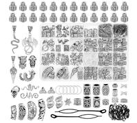 Fscwlmon 242PCS Vikings Hair Clips Jewelry for Women Men Norse Runes Tube Beads Loc Accessories Metal Braids Clips Cuffs for Dreadlock Viking Beard Hair Beads Bracelet Necklace DIY Pirate Decor Silver