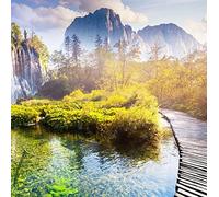 fsdgdf Photo Wallpaper 3D Waterfall Jungle Wood Bridge Backdrop Photo Wallpaper 3D Stereo Non Woven Mural Living Room Classic Decor Wall Painting Size Custom