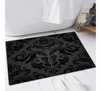 FSDGY Non-slip Barrier Mats Door Mat, Super Absorbent Entrance Rug Machine Washable Soft Floor Mat Carpet,Dark gray, Damask arabesque and black floral elements Antique Ornament,16x24in