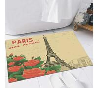 FSDGY Non-slip Barrier Mats Door Mat, Super Absorbent Entrance Rug Machine Washable Soft Floor Mat Carpet,Paris, Vintage Style Paris Illustration with Nostalgic Roses and Eiffel Mon,16x24in