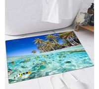 FSDGY Non-slip Barrier Mats Door Mat, Super Absorbent Entrance Rug Machine Washable Soft Floor Mat Carpet,Tropical, exotic island above and underwater, scenic unspoilt shore, Polynesian,24x35in