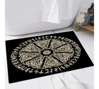 FSDGY Non-slip Barrier Mats Door Mat, Super Absorbent Entrance Rug Machine Washable Soft Floor Mat Carpet,Ancient Scandinavian ornament shield Viking and Scandinavian runes isolated on black,24x35in