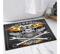 FSDGY Non-slip Barrier Mats Door Mat, Super Absorbent Entrance Rug Machine Washable Soft Floor Mat Carpet,Man Cave Decor,Motorbike Club P Design Skull Flames Wings Custom Repair Tools Vintage,16x24in