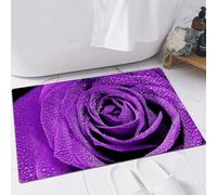 FSDGY Non-slip Barrier Mats Door Mat, Super Absorbent Entrance Rug Machine Washable Soft Floor Mat Carpet,beautiful purple rose detail whit water drops,16x24in