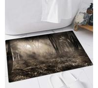 FSDGY Non-slip Barrier Mats Door Mat, Super Absorbent Entrance Rug Machine Washable Soft Floor Mat Carpet,Gothic, photo of the dark forest landscape with sun rays and fog vintage nostalgic,16x24in