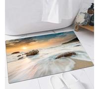 FSDGY Non-slip Barrier Mats Door Mat, Super Absorbent Entrance Rug Machine Washable Soft Floor Mat Carpet,Seaside decor, Grand Sea Waves on the beach and Horiz,16x24in