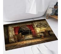 FSDGY Non-slip Barrier Mats Door Mat, Super Absorbent Entrance Rug Machine Washable Soft Floor Mat Carpet,Gothic Set,Pentagram Symbol in Candlelight Red s in Mystical Medieval Ch,16x24in