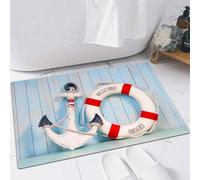 FSDGY Non-slip Barrier Mats Door Mat, Super Absorbent Entrance Rug Machine Washable Soft Floor Mat Carpet,Buoy, anchor striped lifebuoy siding vertical au,24x35in