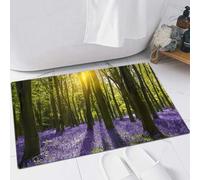 FSDGY Non-slip Barrier Mats Door Mat, Super Absorbent Entrance Rug Machine Washable Soft Floor Mat Carpet, Set, Sun illuminates a carpet from Bluebells Blooms Deep in Woodl,16x24in
