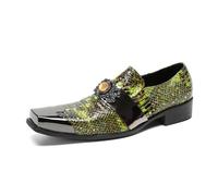 FSDIYU Men's Leather Shoes, Metallic square head snake print Men's Dress Shoes, Wedding Party Banquet Nightclub Stage Host Barber Uniform Office Work Shoes, 45 EU,Green