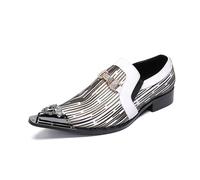 FSDIYU Men's Leather Shoes, Simple lines stitching pointed toe Men's Dress Shoes, Wedding Party Banquet Nightclub Host Barber Stage Uniform Office Shoes, 45 EU,White