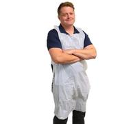 FSE 630-530 Disposable Poly Aprons, Heavy Duty Waterproof Full-Bib Aprons Plastic, 28" x 46", Individually Wrapped, Disposable Aprons Adults Food Service, White, Case of 1000