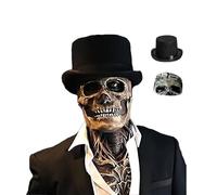 FSF.SDVC Scary Skull Head Helmet Costume Masks with Exposed Brain Realistic Skeleton Full Face Latex Masks for Cosplay Parties (Black with Hat)