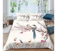 FSGXJRPAJ 3D Printed Spring birds Duvet Cover Premium Polyester Chinese ink painting style Bed Cover Quick Drying for Housewarming Gift New Homeowners Bedroom Bedding Use Super king（260x220cm）