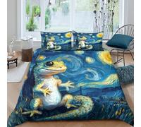 FSGXJRPAJ 3D Printed StarryNightLizard Quilt Cover Polyester ArtisticSurrealStyle Comforter Cover Soft Breathable Lightweight Shrink Resistant No Iron for All Season Bedroom Use King（220x240cm）