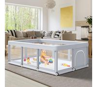 Fshibila 74" ×50" Large Baby Playpen, Baby Playard for Babies and Toddlers, Play Fence Play Pens for Indoor & Outdoor, Sturdy Safety Play Yard with Soft Breathable Mesh, Anti-Fall, Grey
