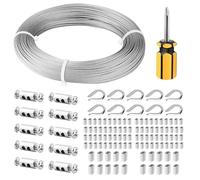 fshihine 50M Garden wire for climbing plants, 1.5mm Stainless Steel Cable with Wire Rope Clips & Thimbles for Garden Fence, Vine Eyes for Climbing Plants, Picture Hanging, String Light Hanging